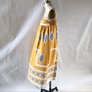 Maxi Sundress Silky Tribal Geometric Print Deep Yellow Mustard Size Medium